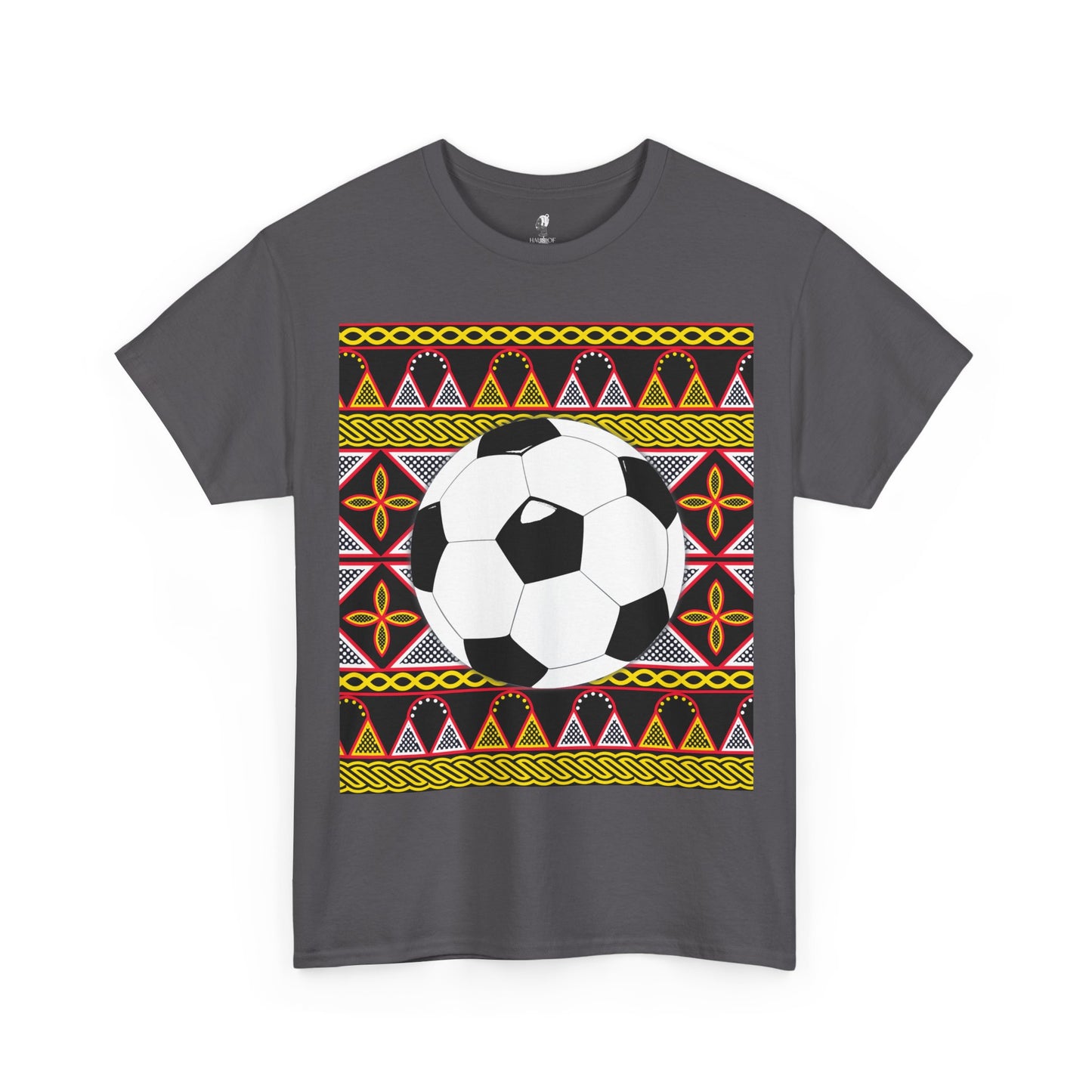GOAL!! - BW Football on Yellow Toghu with Back Design Unisex Heavy Cotton Tee