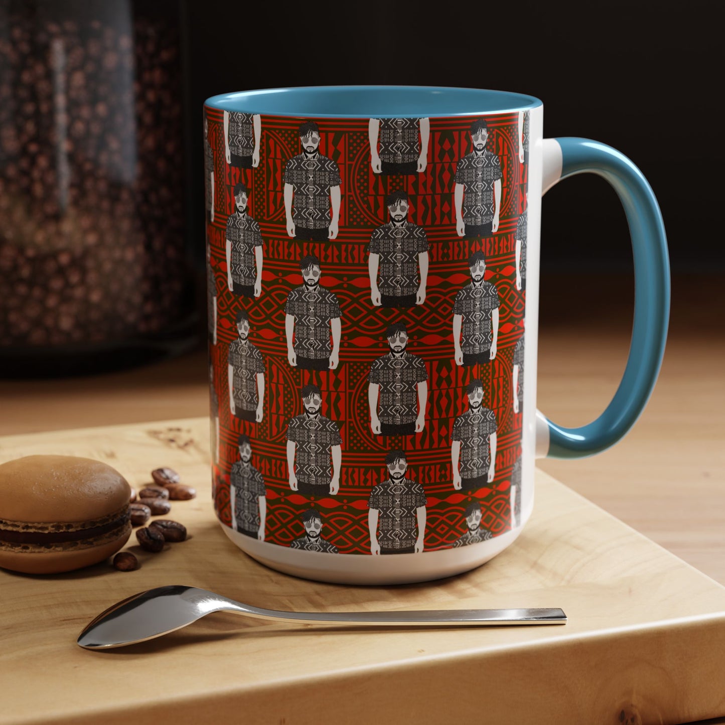 Pascale in BW Mudcloth Two-Tone Ceramic Coffee Mugs (4 Colors), 11oz, 15oz