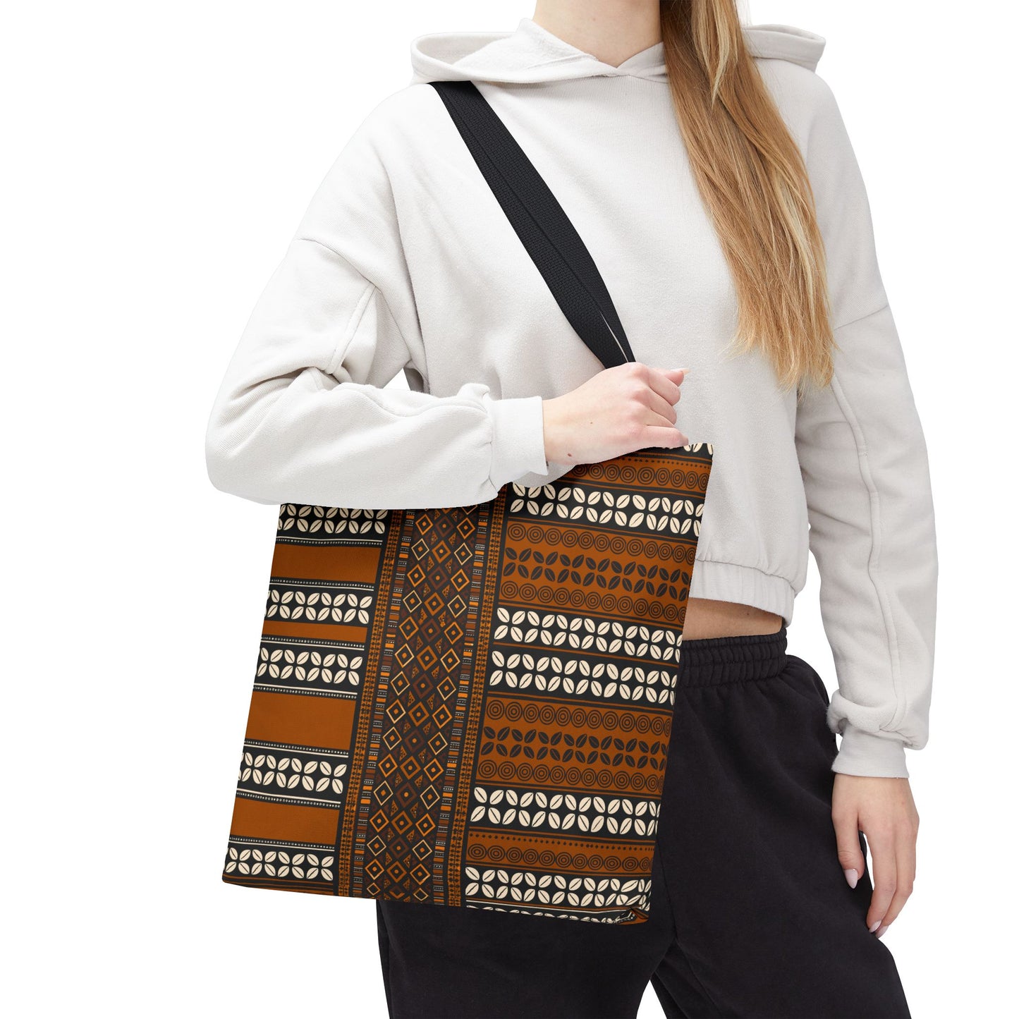 Mudcloth and Cowries Print Brown Canvas Tote Bag