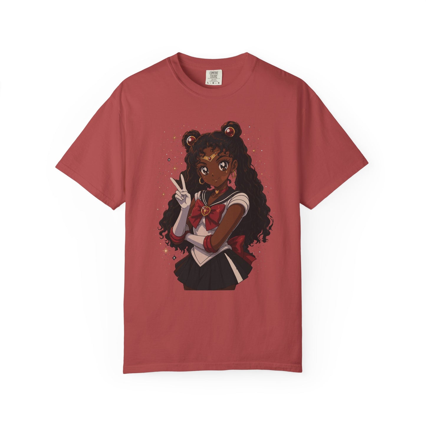 Melanin Magic Anime Tee, Black Anime Girl Shirt, Afro Magical Girl Tee, African Streetwear Graphic, Unisex Garment-Dyed T-Shirt