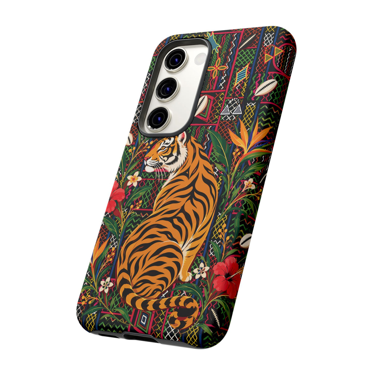 Bengal Tiger & Tropical Blooms Phone Case, African Art Design, Stylish Protective Cover for Samsung and iPhone, Unique Accessory, Gift Idea
