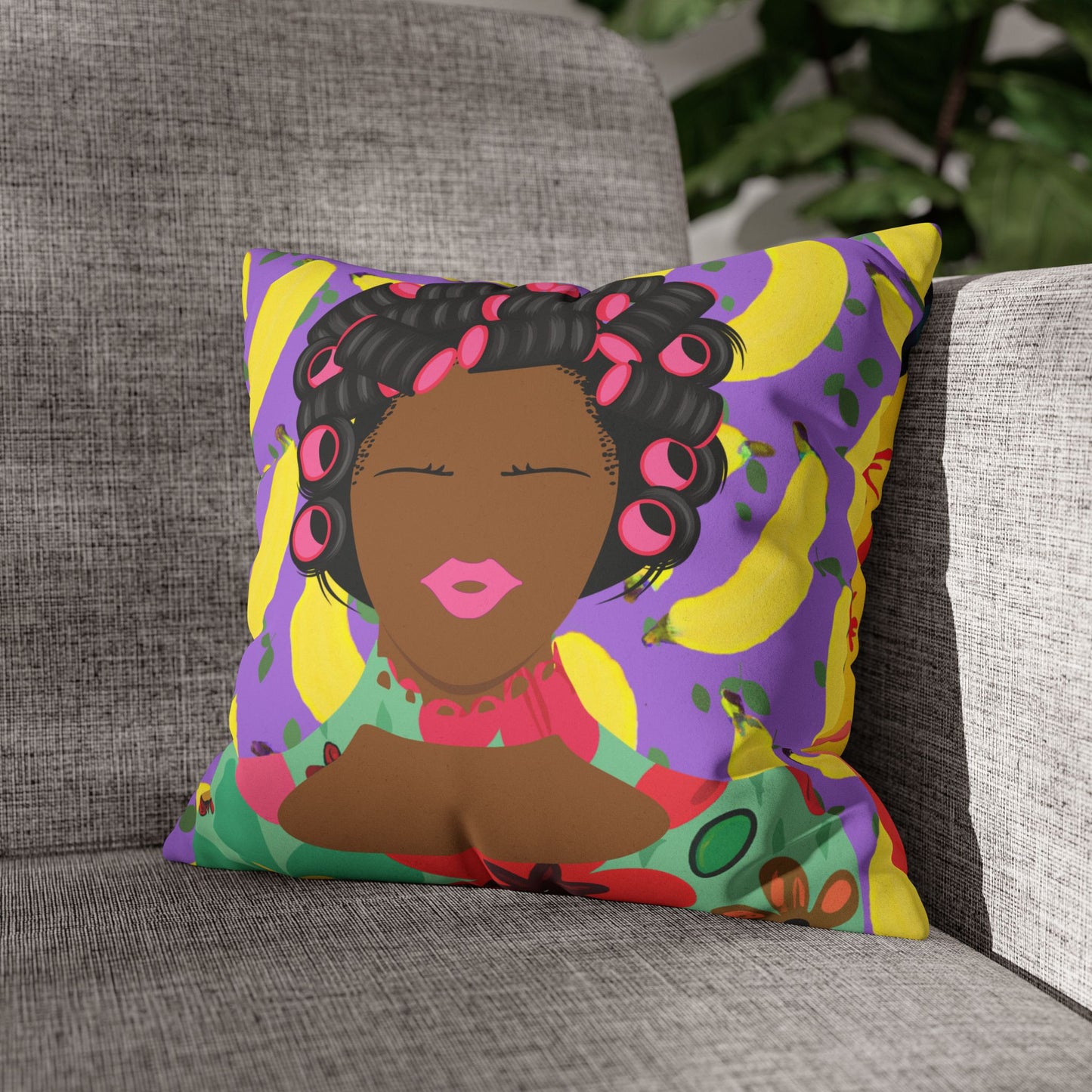 Chantal loves Bananas Two-Sided Faux Suede Square Pillow Case