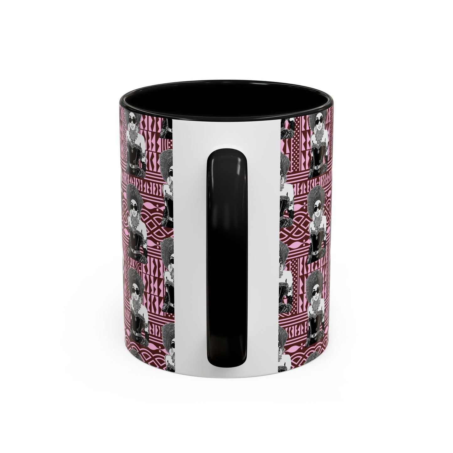 Madame Headtie(BW) Two-Tone Ceramic Coffee Mugs on Pink Ndop (4 Colors), 15oz