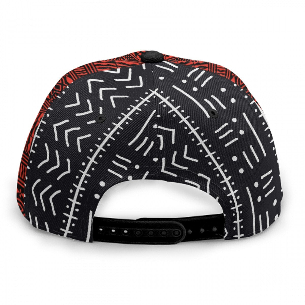 African Print Snapback Hat: Red Ndop & Mudcloth Flat Brim