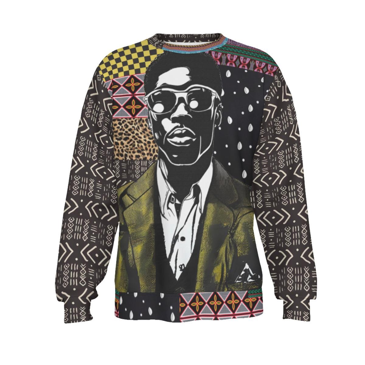 African Patchwork Print Sweatshirt, Nyanga Boy Art, Scuba Fabric