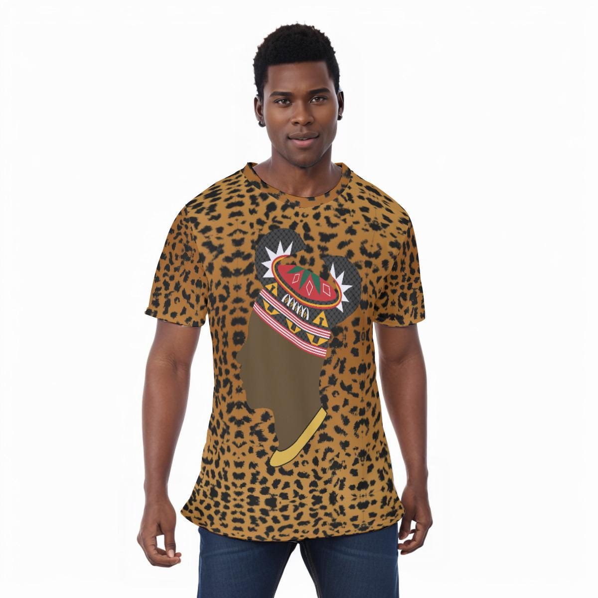Leopard Unisex Athletic Eyebird T-Shirt,  Bamenda man in Triangle Hat or Horn Hat Design