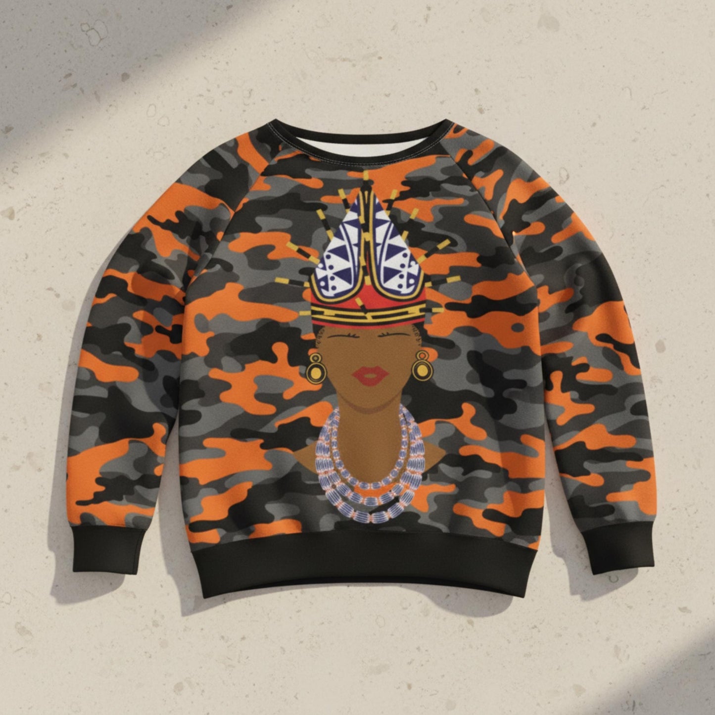 Spiky Bamenda Hat on Camo All-Over Print Women's Raglan Sleeve Sweatshirt
