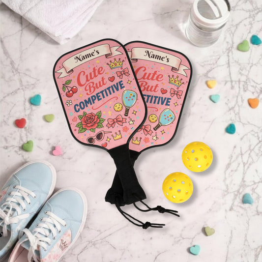 Personalized Wooden Pickleball Paddles Set with Balls, "Competitive" Design