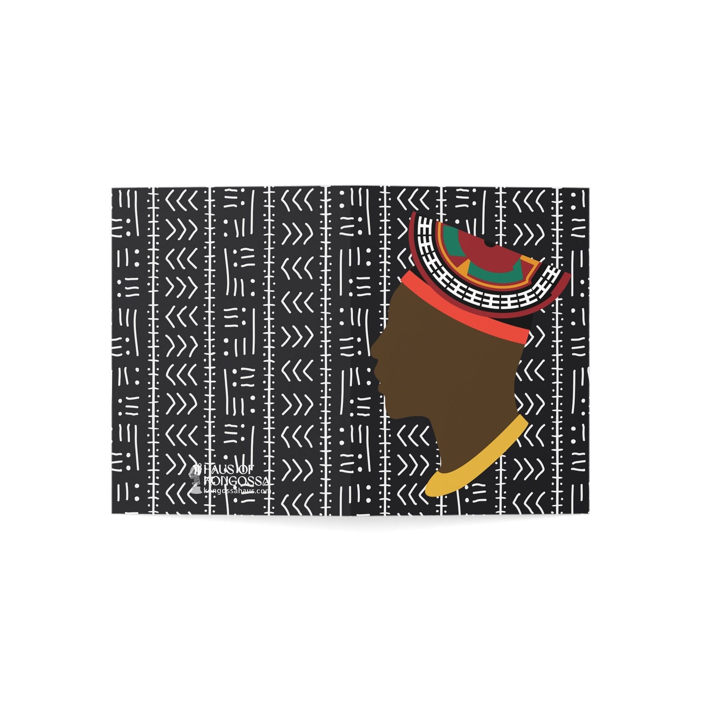 Man in Bamenda Hat Black Mudcloth African Greeting Cards (1, 10pcs)