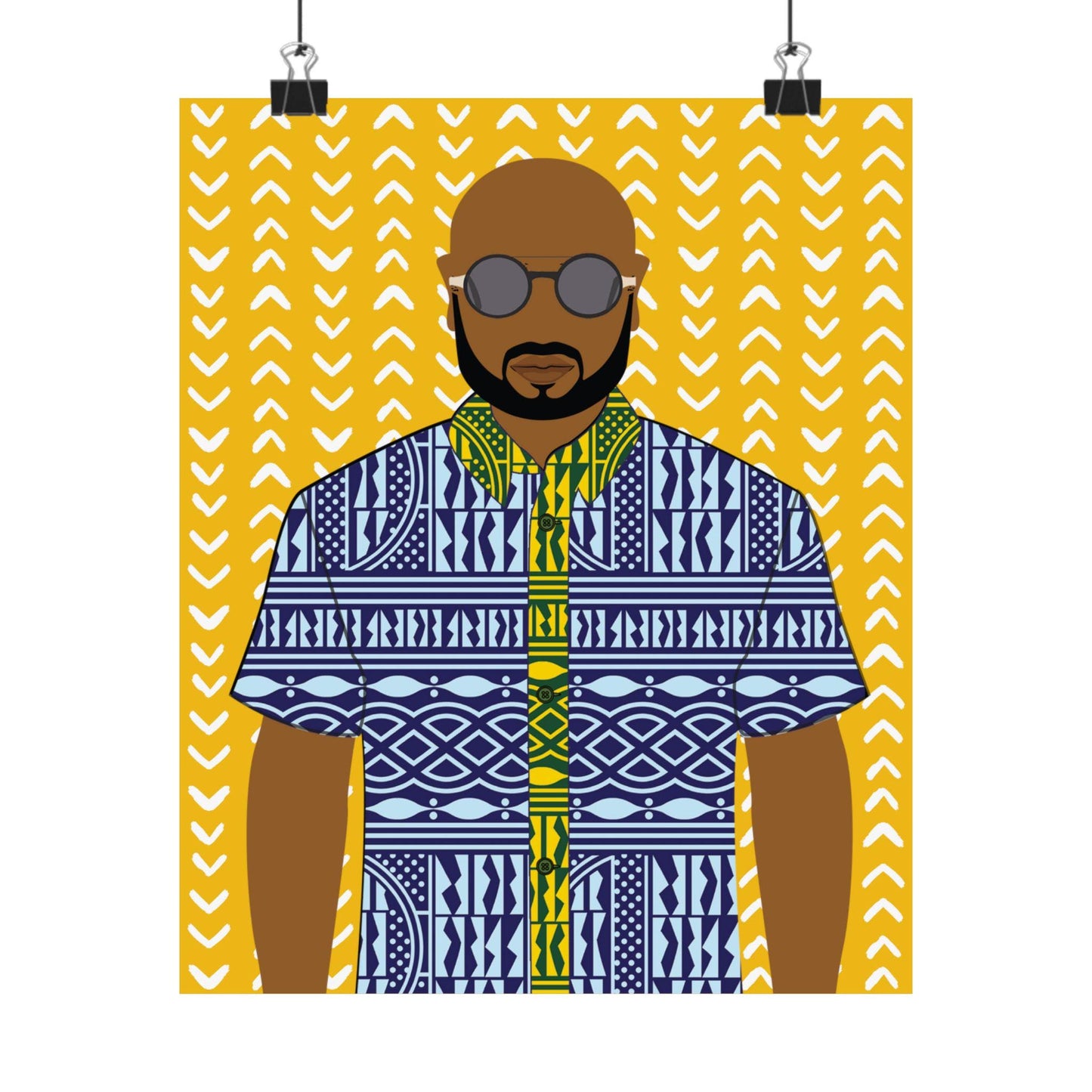 Le Monsieur in Blue Ndop on Yellow Premium Matte Vertical Posters