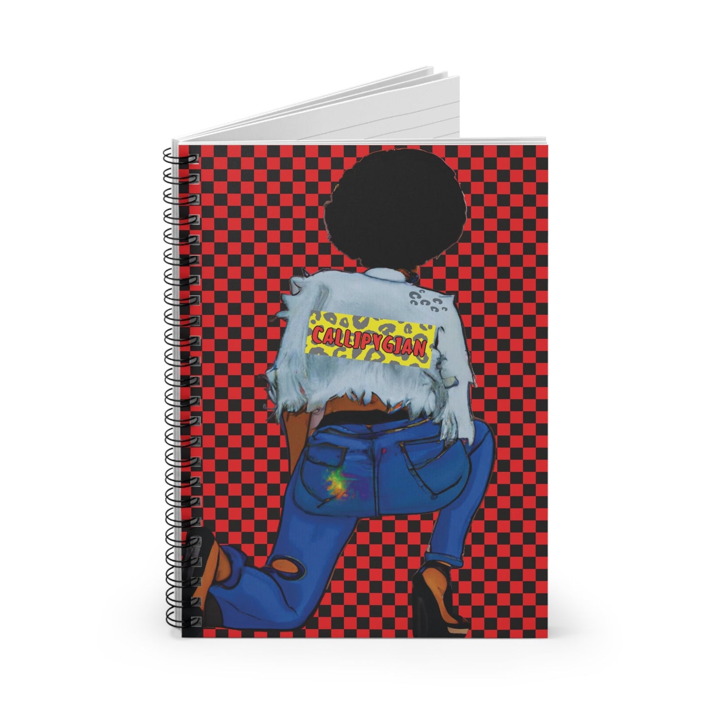 Callipygian Girl on Red Checkers Spiral Notebook, Front Cover Print - Ruled Lines