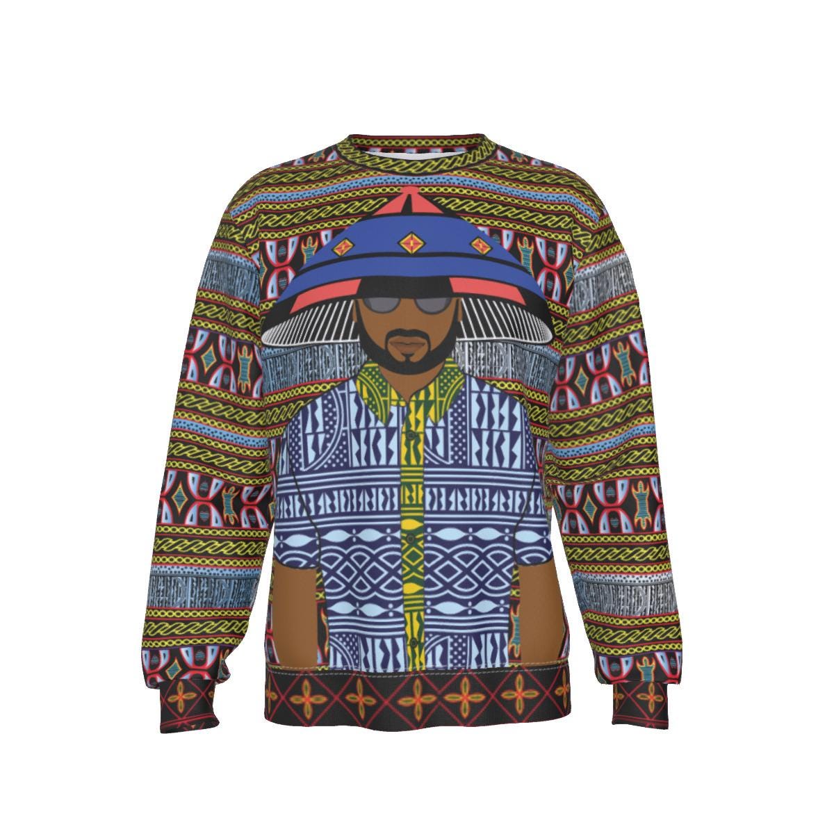 Fulani Blues Print Sweatshirt: Cameroon Ndop Toghu Design