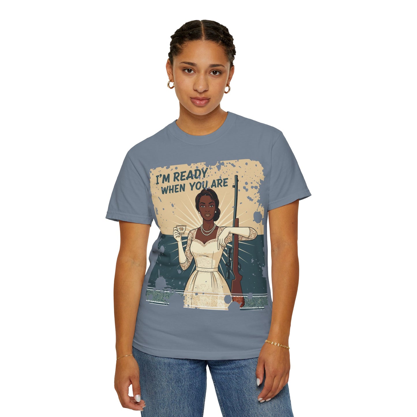 Retro Black Woman Unisex Graphic Tee, Soft Garment-Dyed T-Shirt, Vintage Pin Up Statement Shirt perfect for Mother's Day