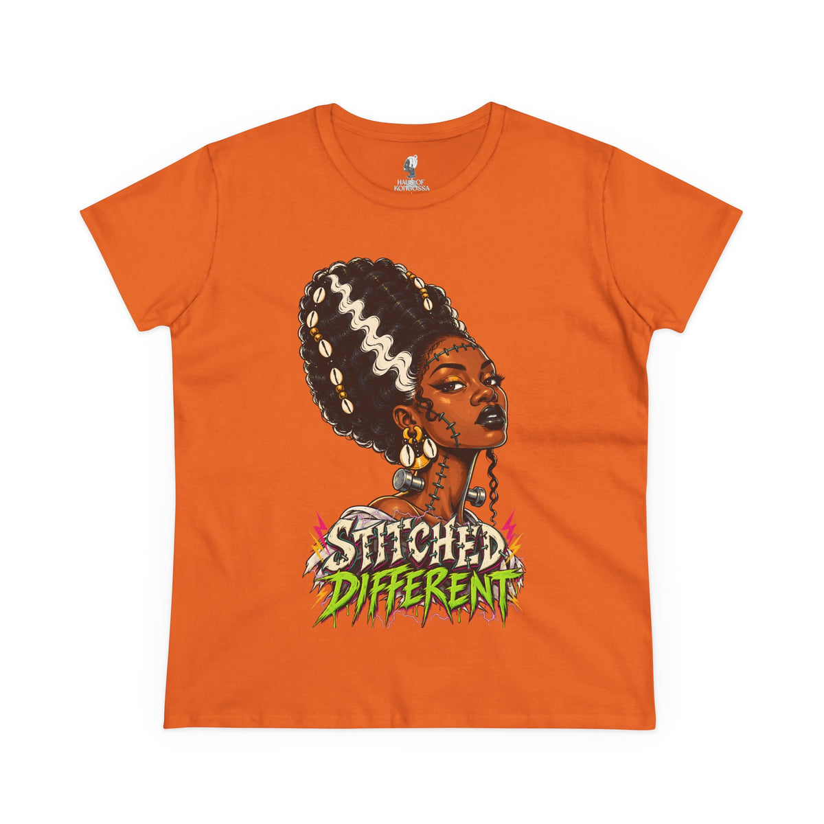 Stitched Different Afro Punk Portrait Tee, Halloween Women's Cotton Cotton T-Shirt
