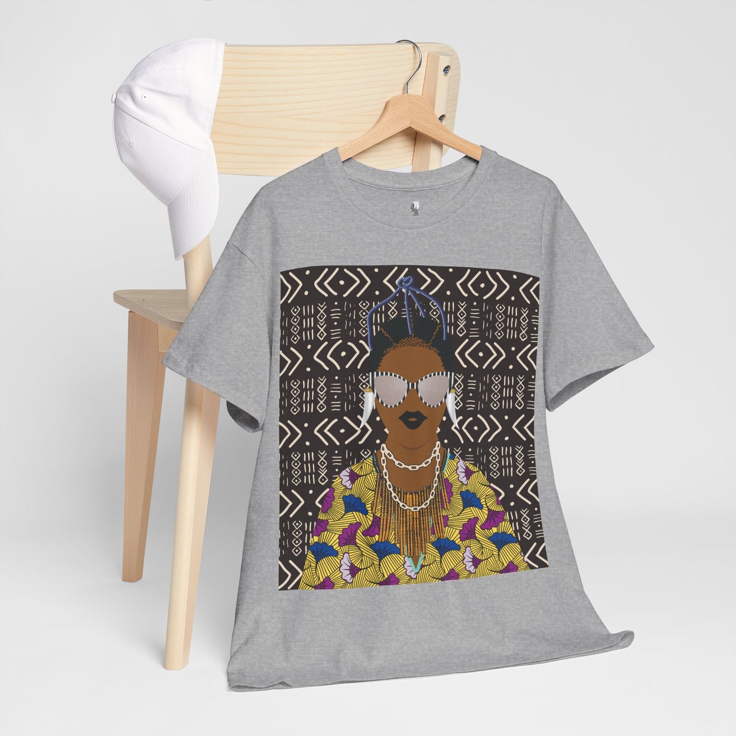 Manyi in Floral on Mudcloth Unisex Heavy Cotton Tee