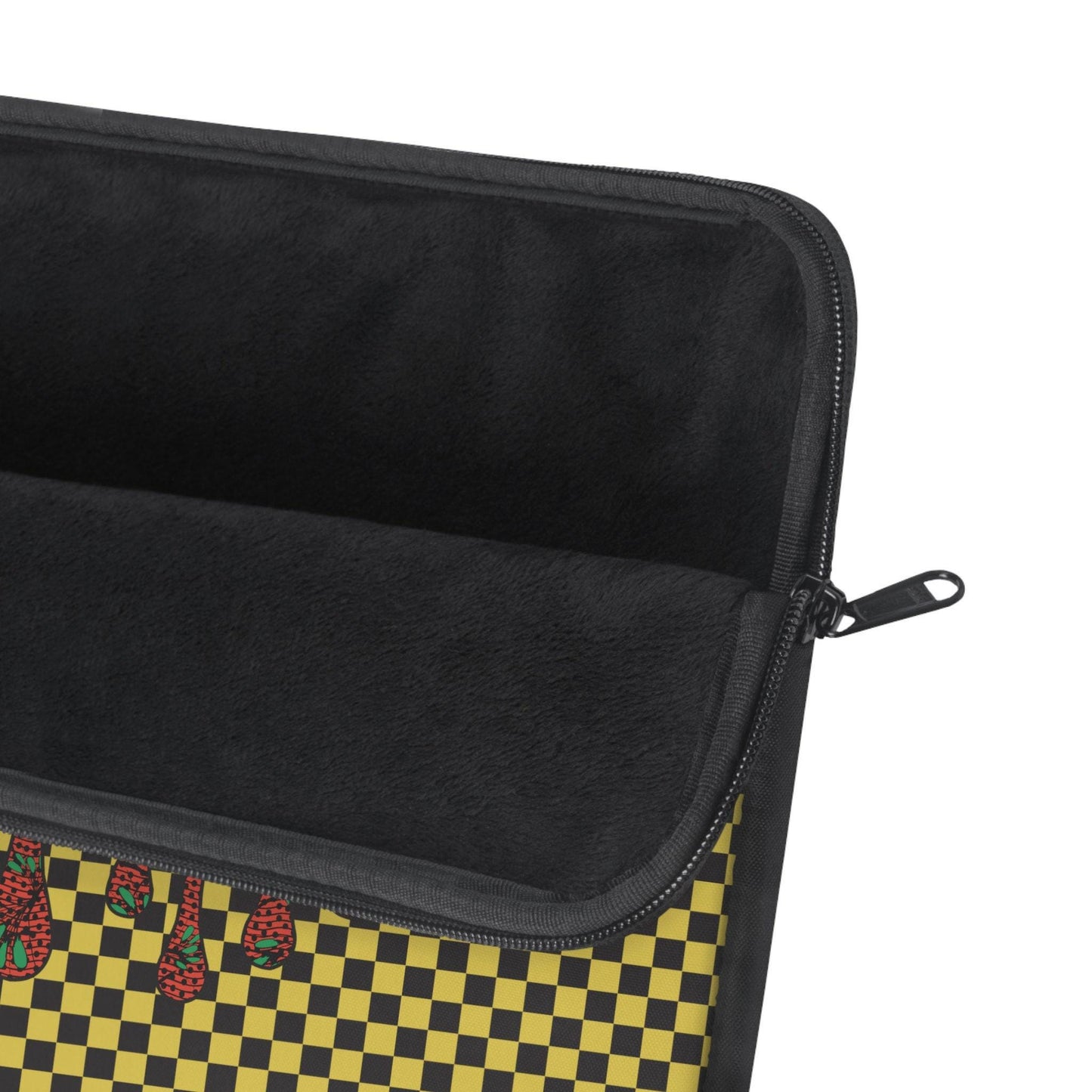 Red Floral Lips Laptop Sleeve: Yellow Checkers, Front Print
