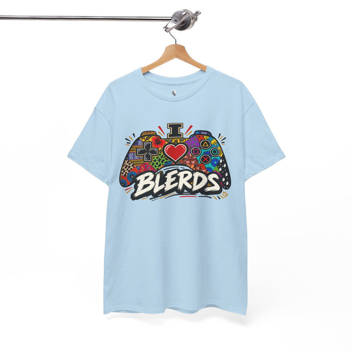 I Heart Blerds Tee Colorful Gamer Controller Graphic Unisex Heavy Cotton Tee