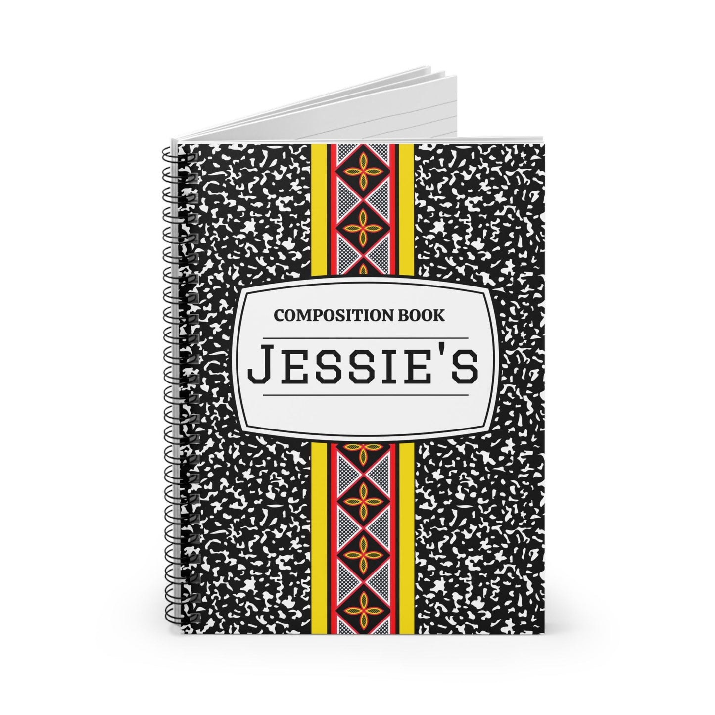 Custom Personalized Composition Book with Toghu Stripe - Front Cover Spiral Notebook - Ruled Line
