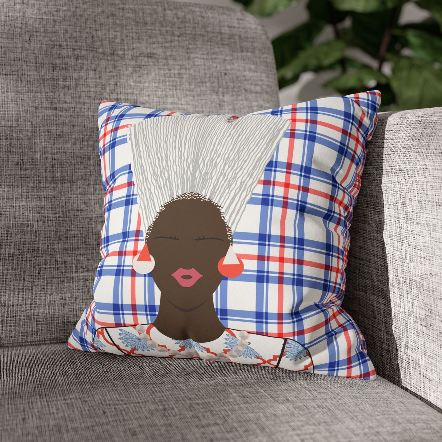 Nef in Red - and Nef in White  Two Sided Faux Suede Square Pillow Case