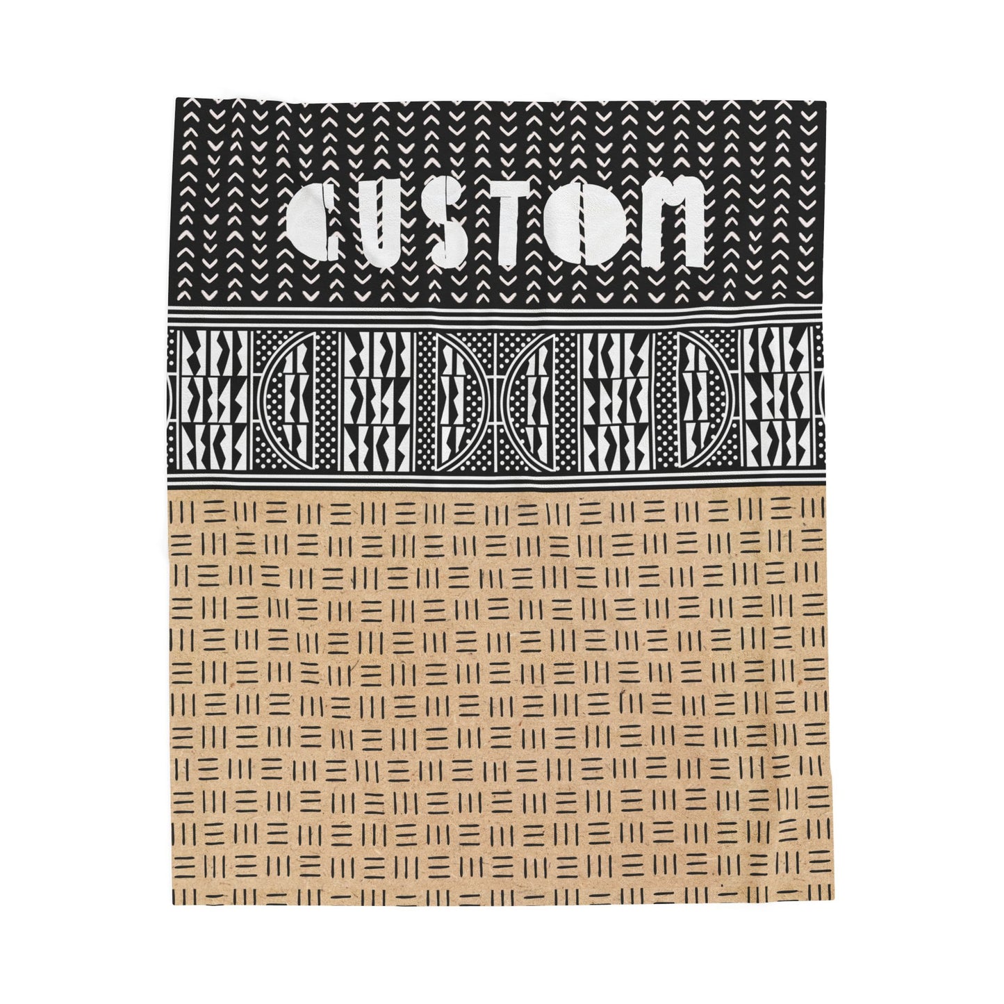 Personalized Velveteen Plush Blanket - Custom African Mudcloth Pattern Throw Blanket