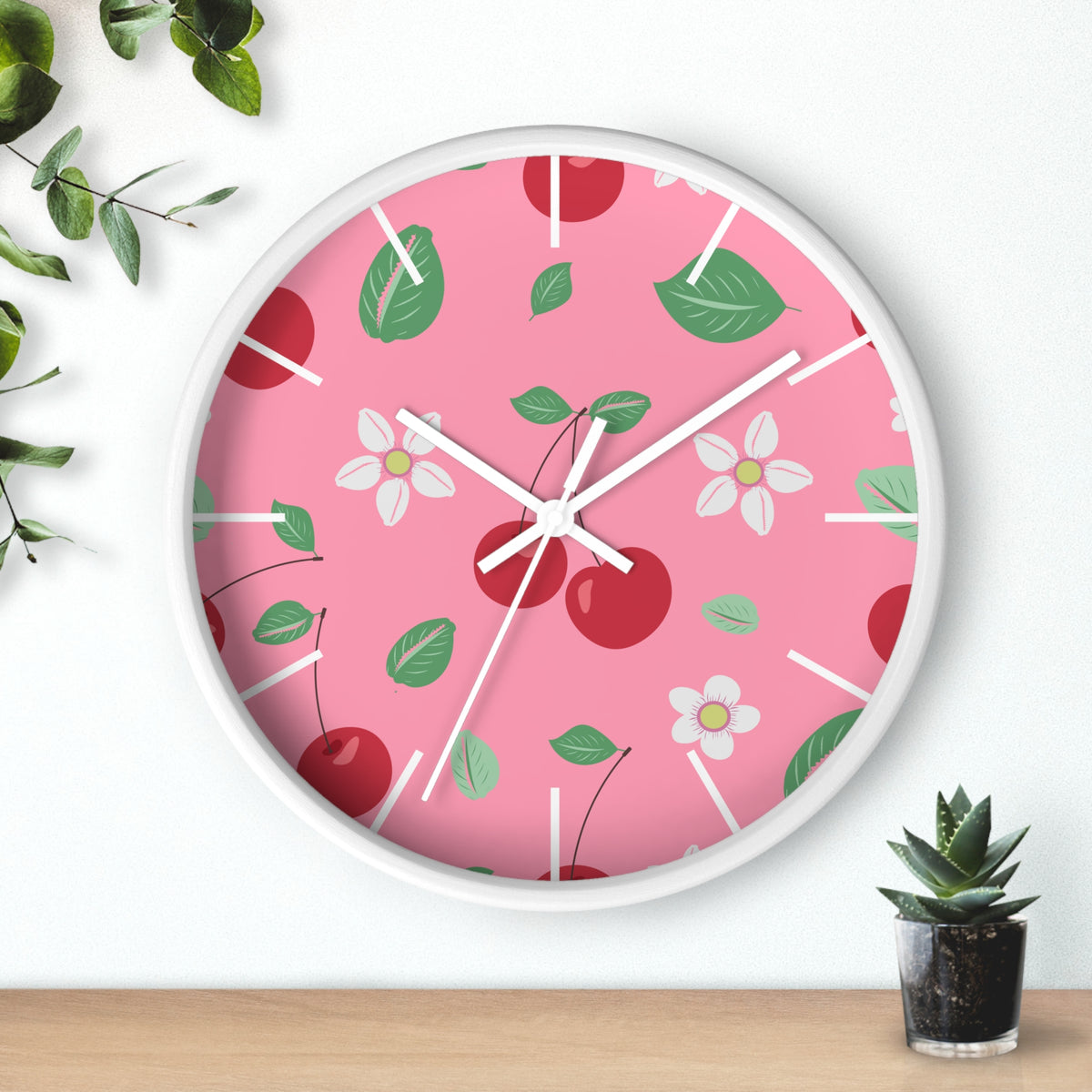 Decorative Wood Wall Clock, Cowries and Cherries 10" x 10"-Silent