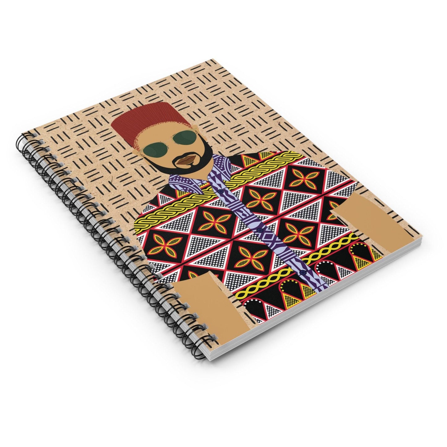 Phillipe(Sand) on Cork Mudcloth Spiral Notebook, Front Cover Print - Ruled Lines