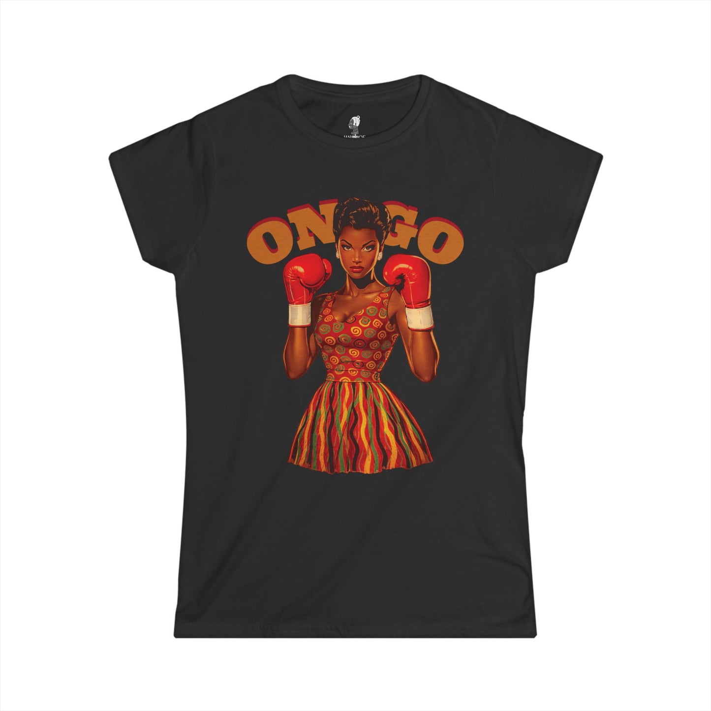 On Go Boxing Girl Softstyle Women's Tee,  Retro Fighter Illustration, Women's T-Shirt