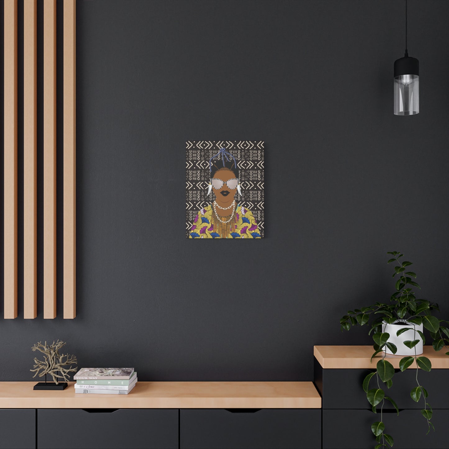 Manyi in Floral on Mudcloth Matte Canvas, Stretched, 1.25" Modern African Art Print, Stylish Home Decor