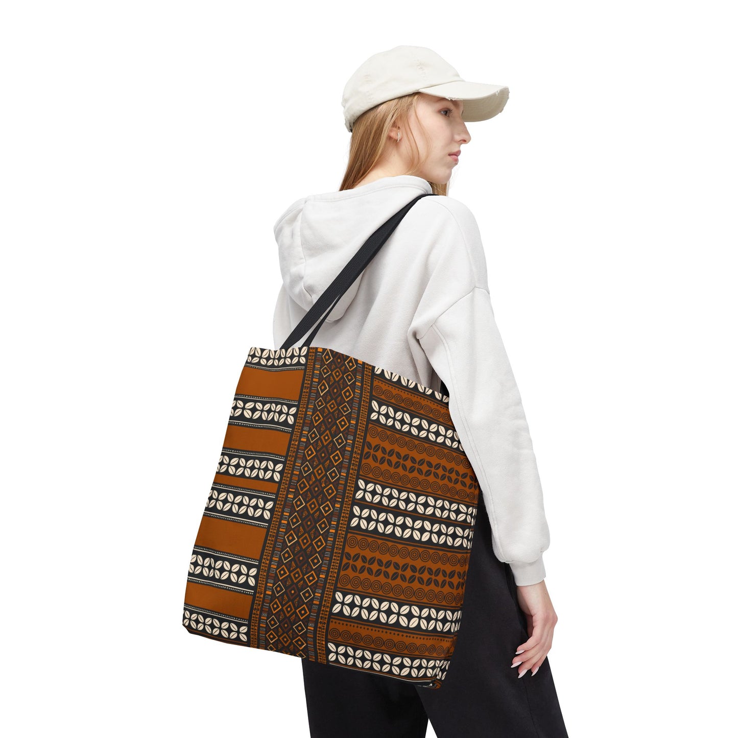 Mudcloth and Cowries Print Brown Canvas Tote Bag