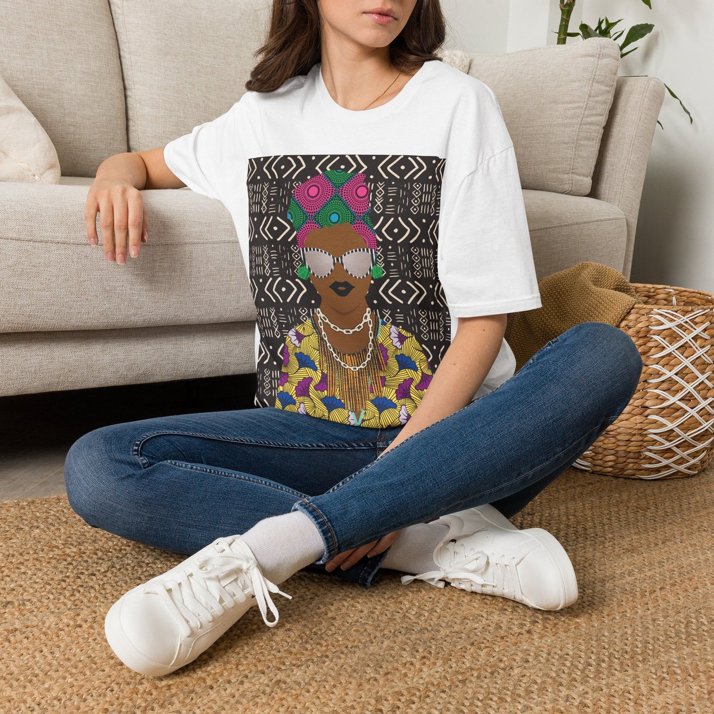 Sabi - Floral on Mudcloth Unisex Softstyle T-Shirt