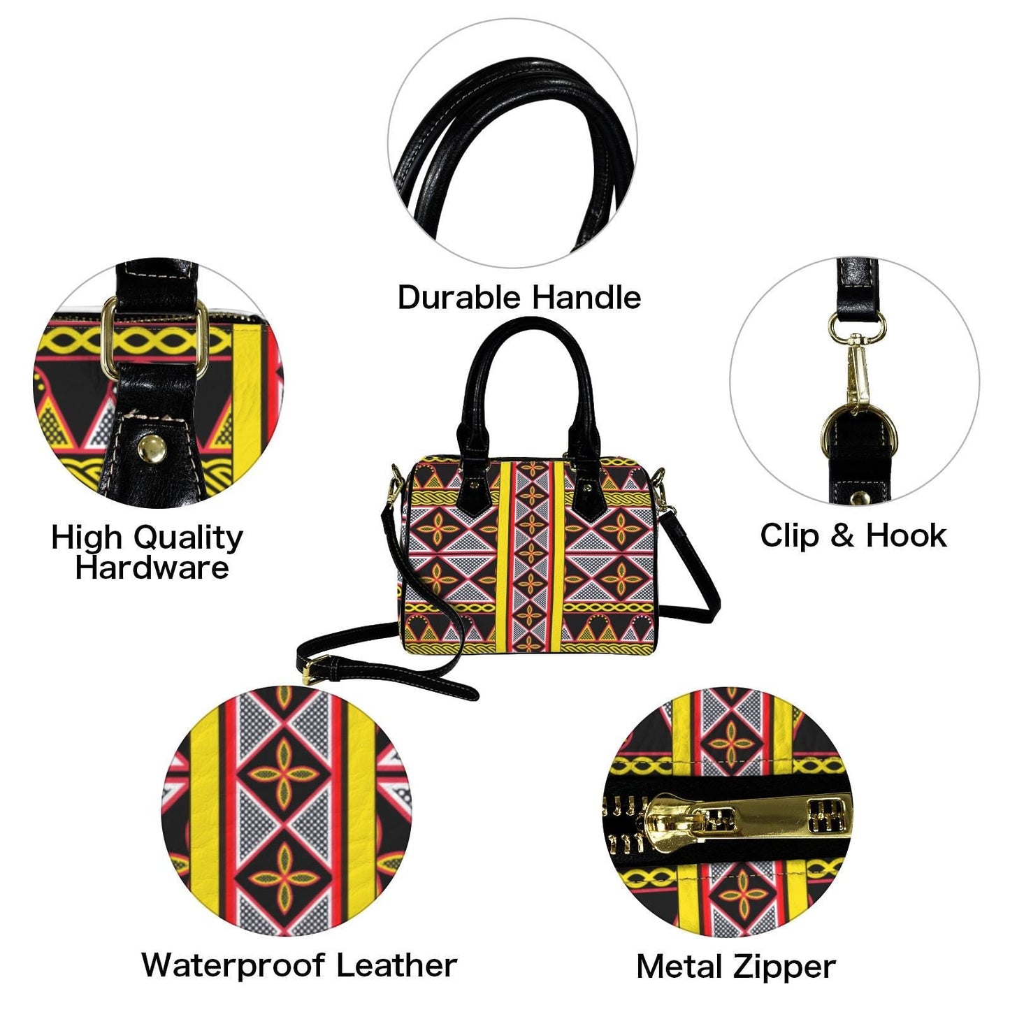 Toghu Print Boston Bag, Yellow African Design Satchel Handbag