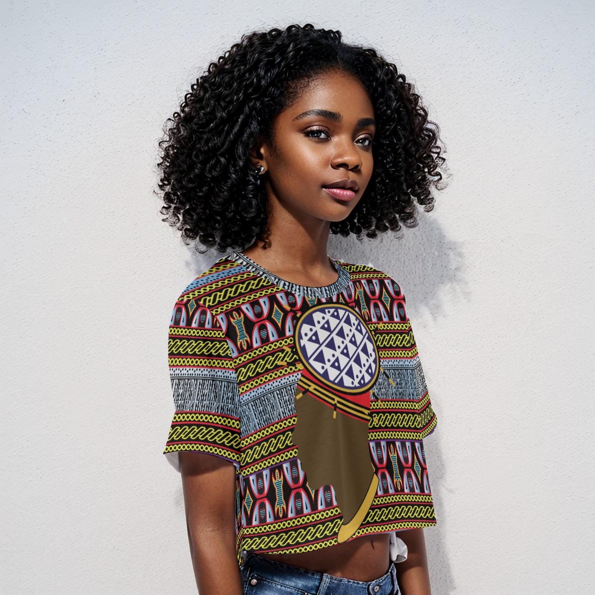 Spiky Man Hat on Ndop Print Crop Top