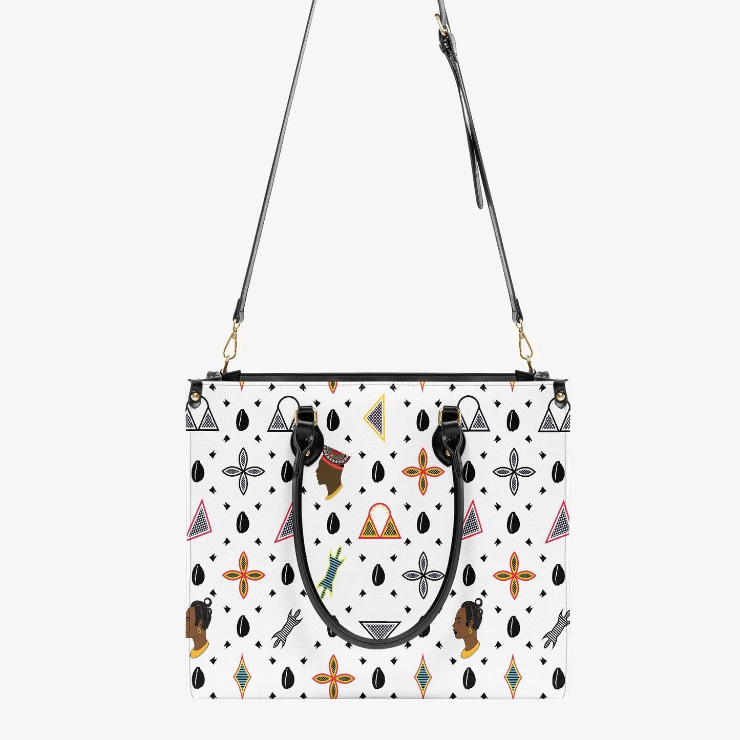 African Vegan Leather Tote Bag: Toghu Print, Cowrie Shells