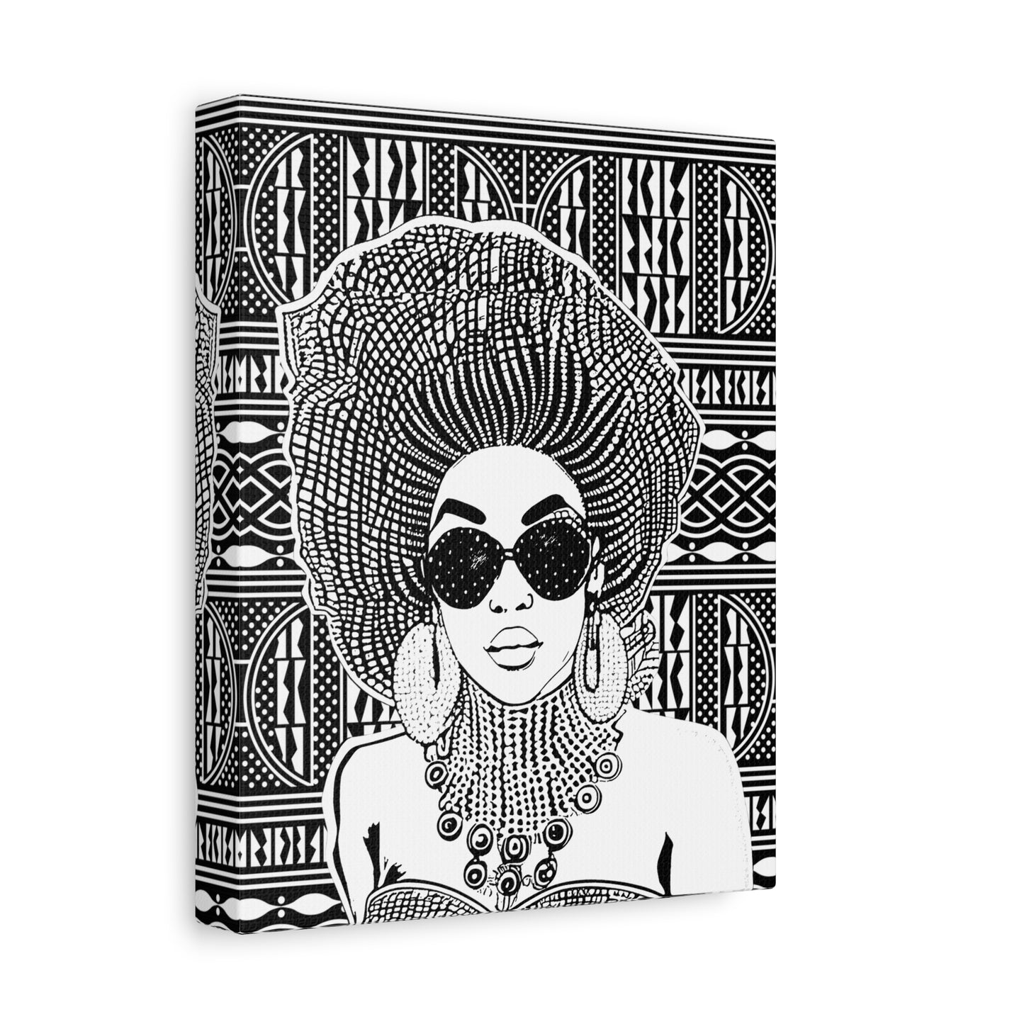 Madame Headtie on BW Ndop Matte Canvas, Stretched, 1.25" Modern African Art Print, Stylish Home Decor