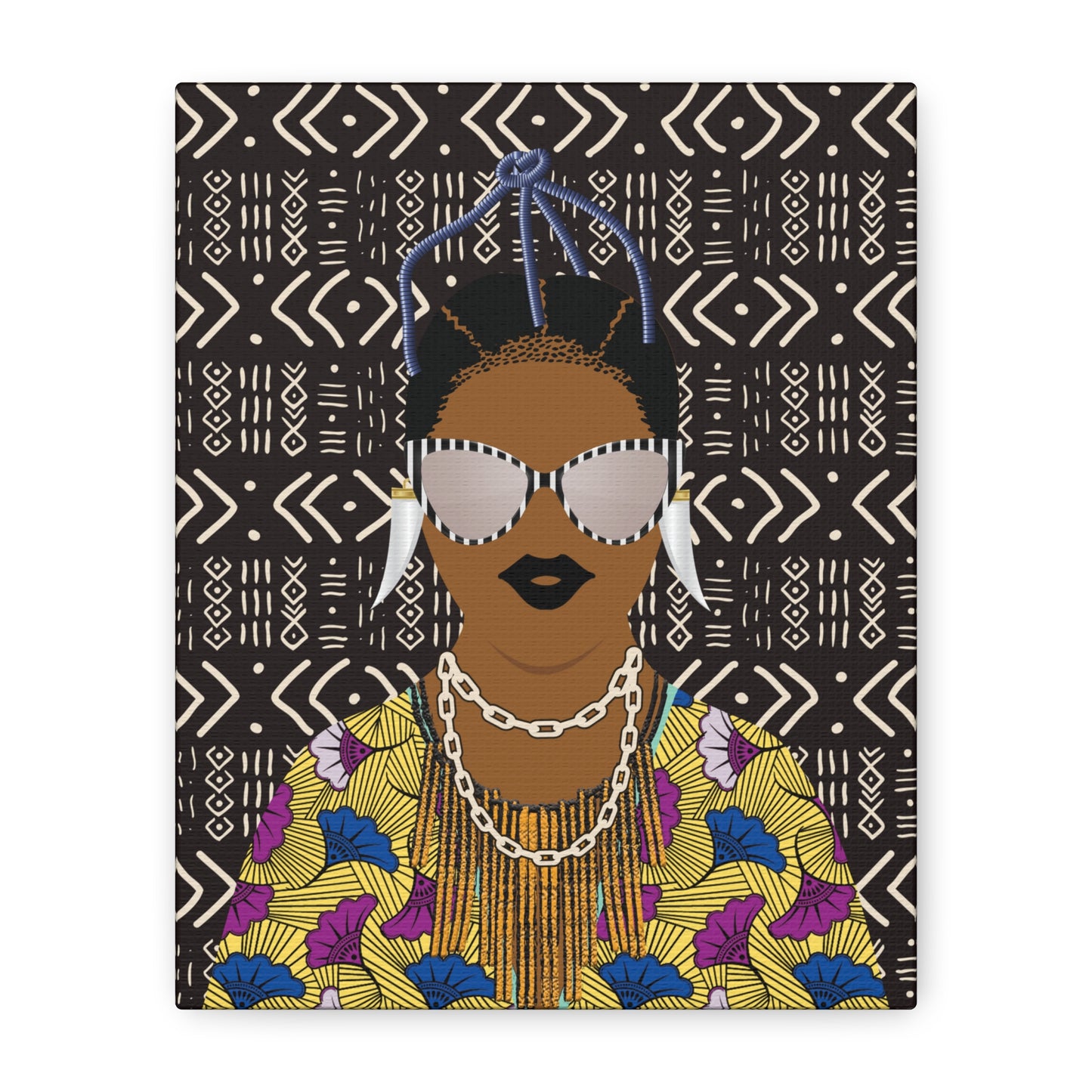 Manyi in Floral on Mudcloth Matte Canvas, Stretched, 1.25" Modern African Art Print, Stylish Home Decor