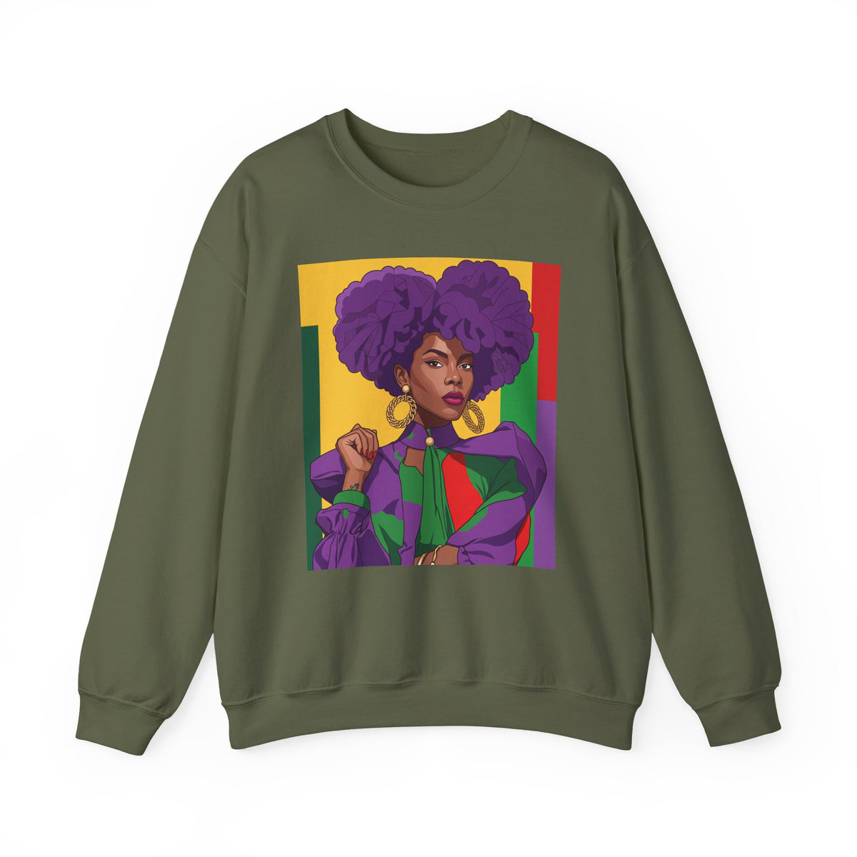 Abella Cotton Blend Sweatshirt, Black Woman Art, Colorful African-Inspired Crewneck