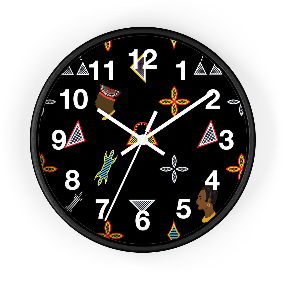 Wood Wall Clock, Toghu Shapes & Faces, 10" x 10",Silent Mechanism