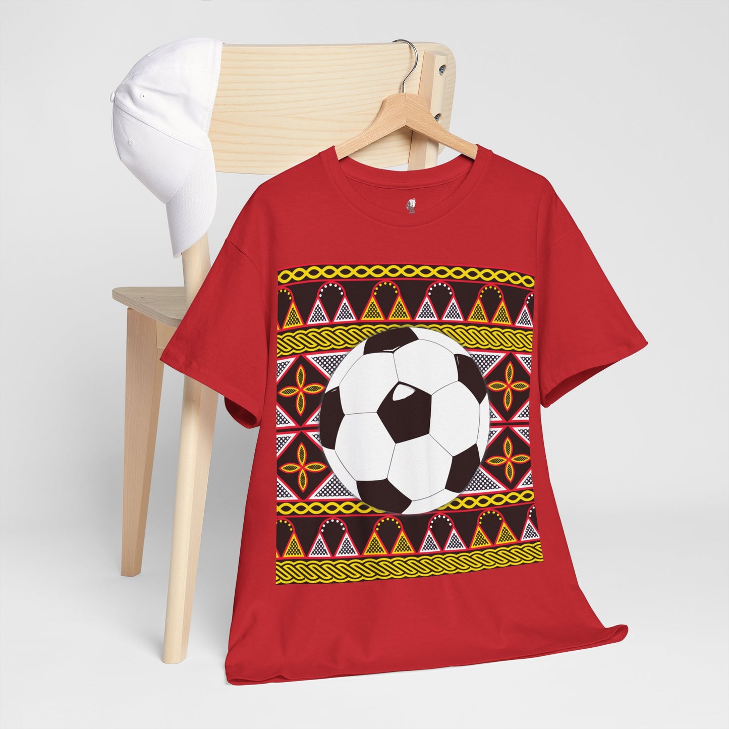 GOAL!! - BW Football on Yellow Toghu with Back Design Unisex Heavy Cotton Tee