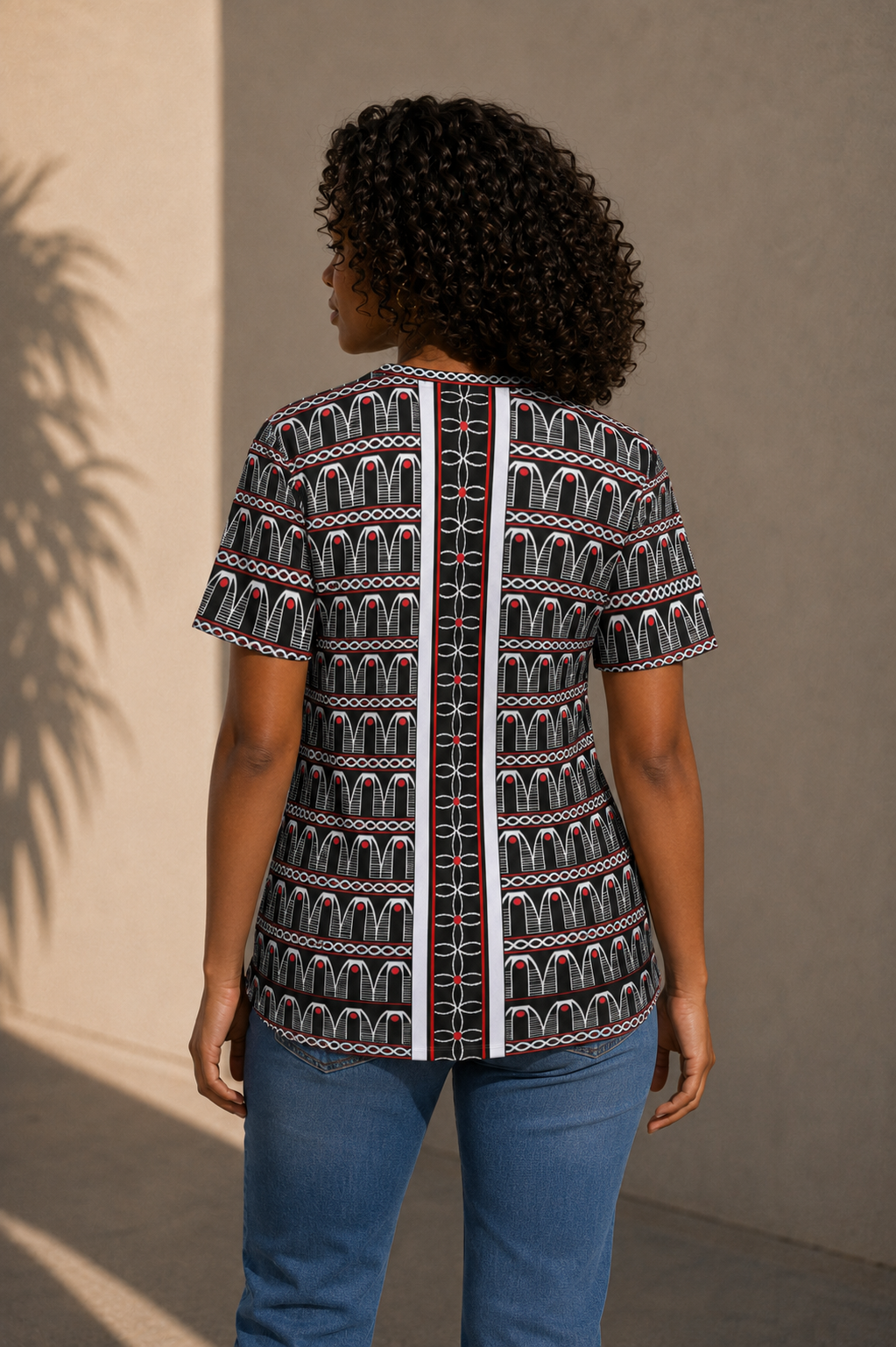 Hok Lady Unisex Athletic Eyebird T-Shirt, Cameroon Toghu Design, Ready to Ship  All-Over Print T-Shirt