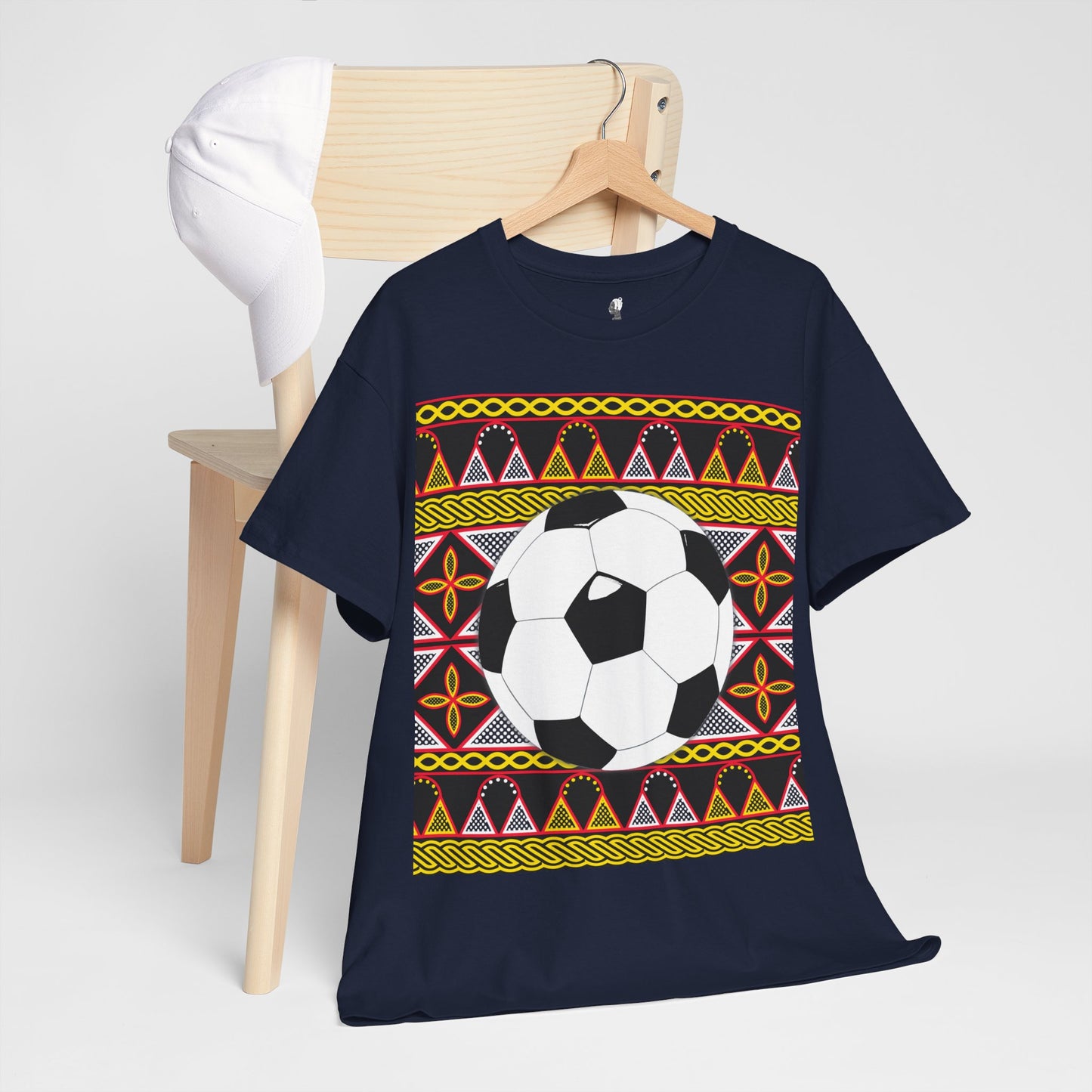 GOAL!! - BW Football on Yellow Toghu with Back Design Unisex Heavy Cotton Tee