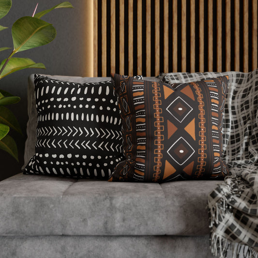 Faux Suede Pillow Case, Mudcloth Design, Square Throw Cushion, Boho Home Decor, Black/Brown Pillow Casecase, Living Room Accent, Bedroom Accessory