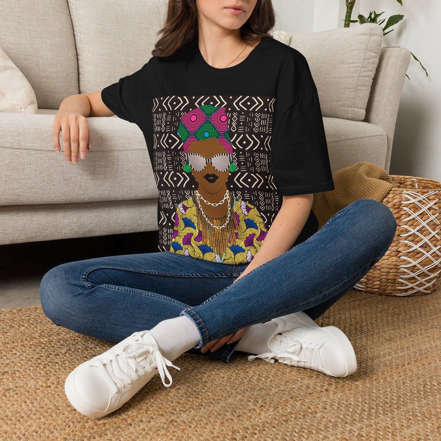 Sabi - Floral on Mudcloth Unisex Softstyle T-Shirt