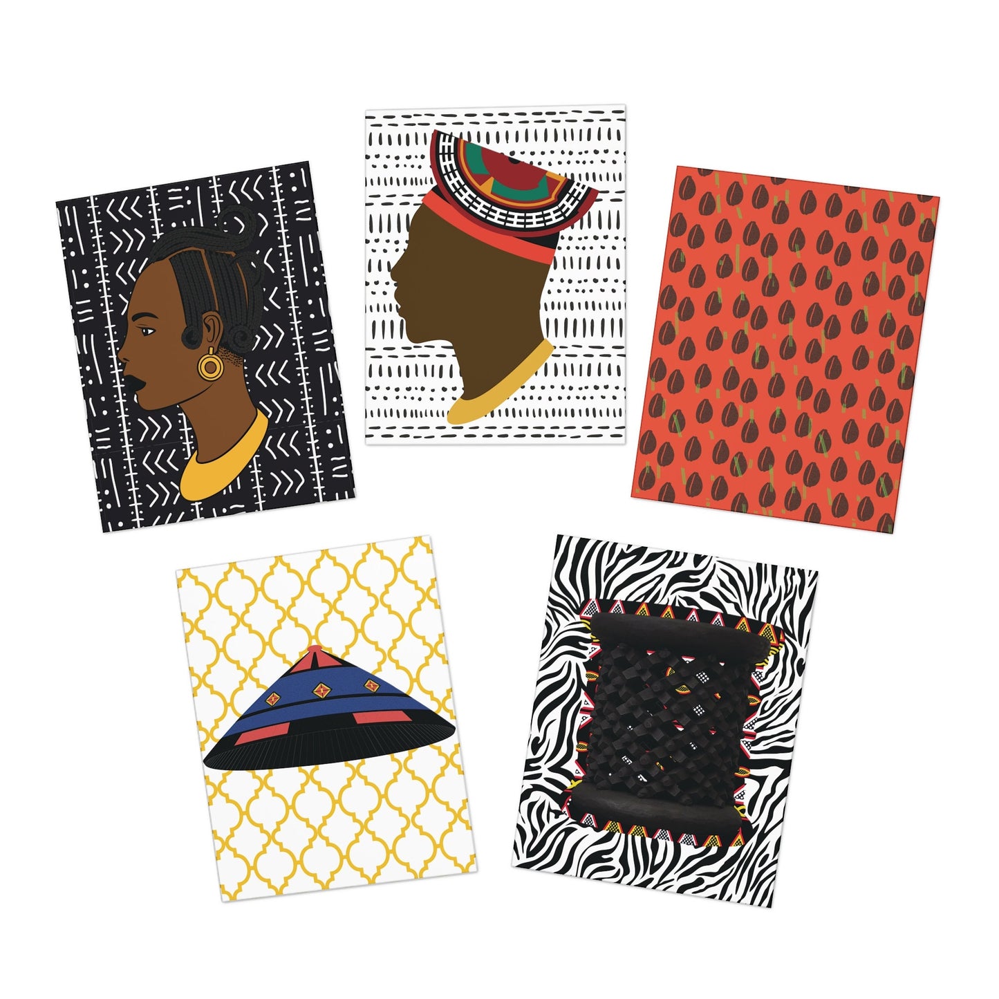 African Art Greeting Cards 5-Pack: Handmade Blank Note Cards