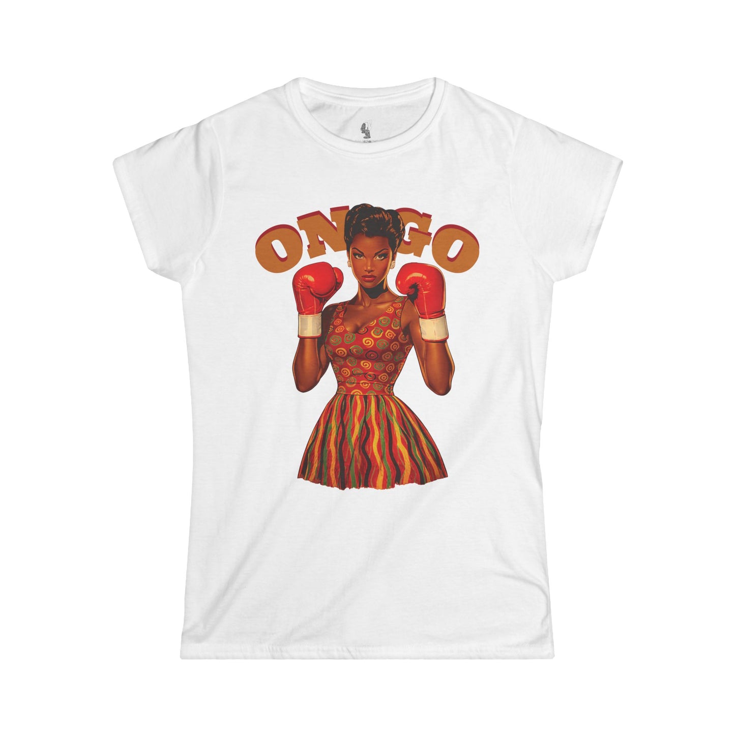On Go Boxing Girl Softstyle Women's Tee,  Retro Fighter Illustration, Women's T-Shirt