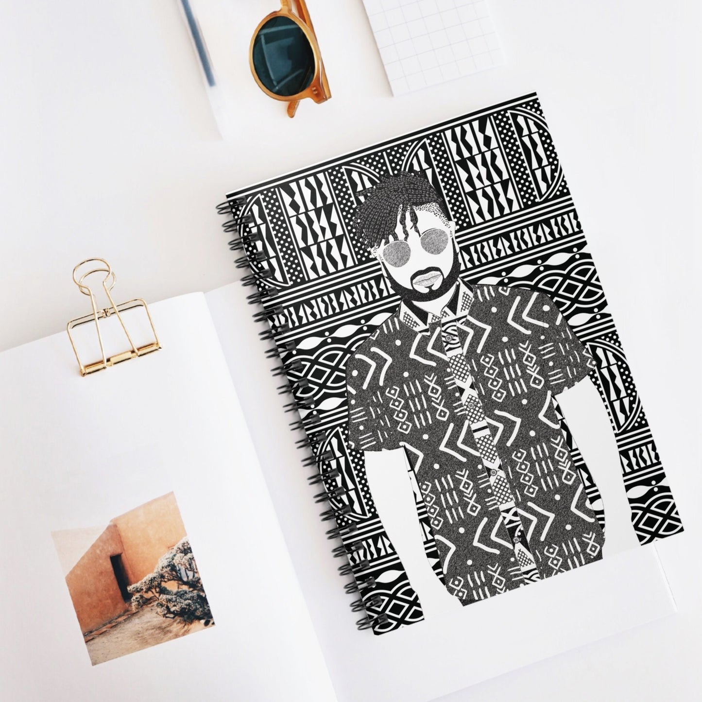 Pascale in Mudcloth (BW) on BW Ndop Spiral Notebook, Front Cover Print - Ruled Lines