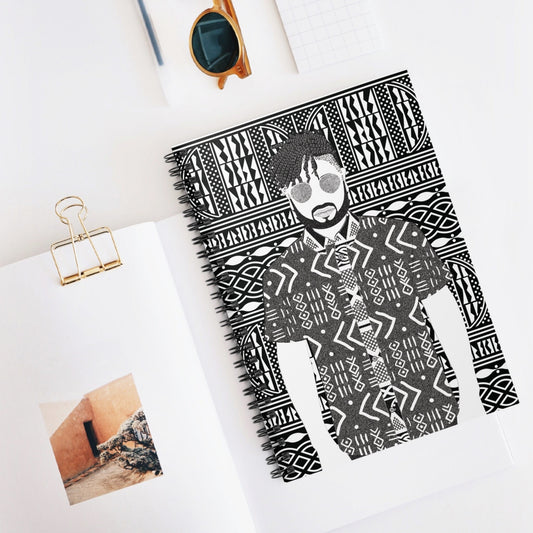 Pascale in Mudcloth (BW) on BW Ndop Spiral Notebook, Front Cover Print - Ruled Lines