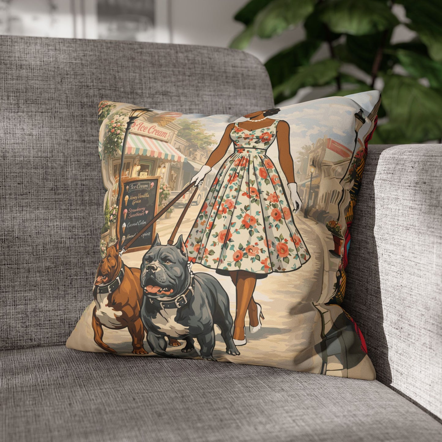 Faux Suede Pillow Case, Strut, Scoops & Pups, Square Throw Cushion, 1950s Home Decor, Living Room Accent, Bedroom Accessory