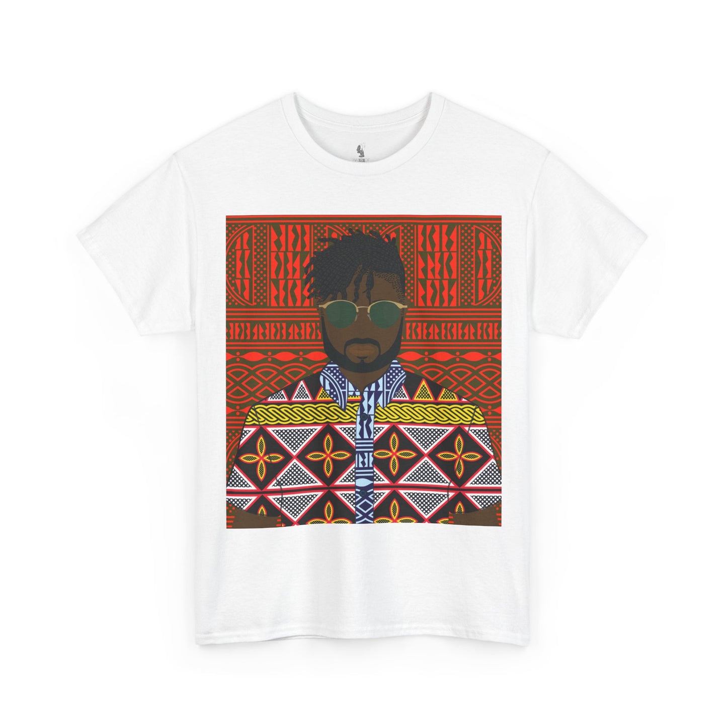 Pascale(Chocolate) in Yellow Toghu on Red Ndop Unisex Heavy Cotton Tee