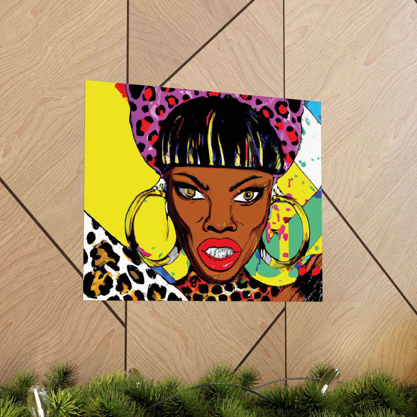 Matte Art Poster, She Grills on Neon Leopard Spots, Wall Art Decor, Kitchen Decor, Grilling Print, Leopard Print Poster, Neon Wall Art