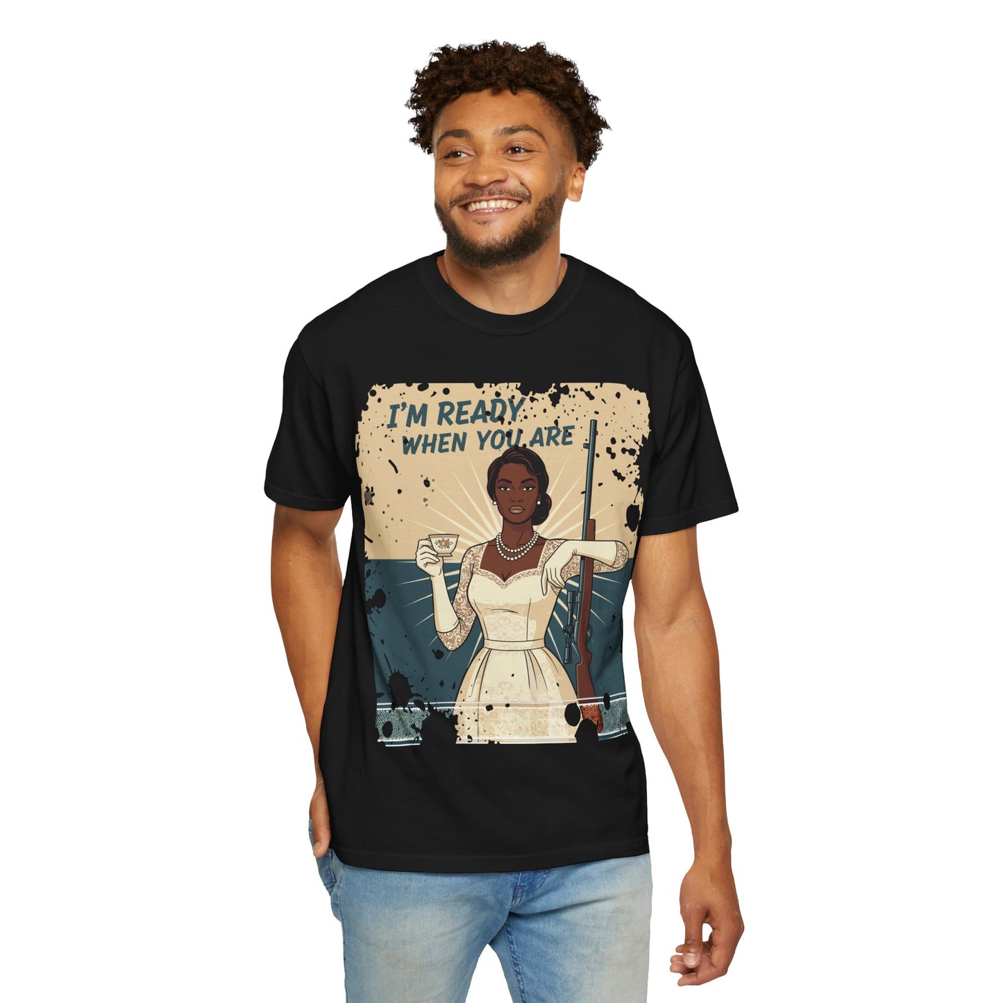 Retro Black Woman Unisex Graphic Tee, Soft Garment-Dyed T-Shirt, Vintage Pin Up Statement Shirt perfect for Mother's Day